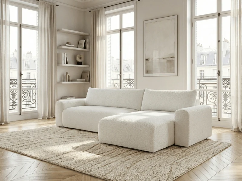 Canapé d’angle convertible Marbeuf avec coffre – Velours côtelé ou bouclette