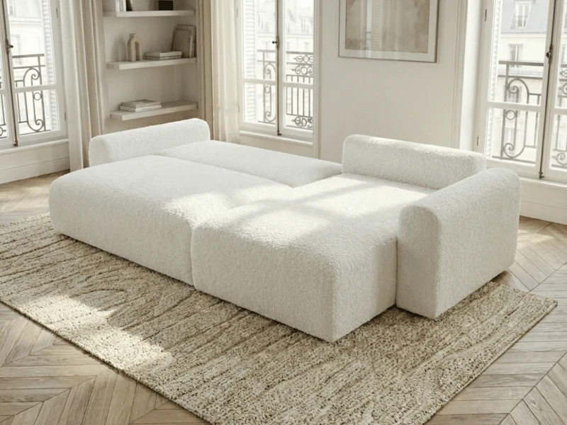 Canapé d’angle convertible Marbeuf avec coffre – Velours côtelé ou bouclette
