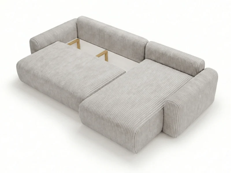 Canapé d’angle convertible Marbeuf avec coffre – Velours côtelé ou bouclette