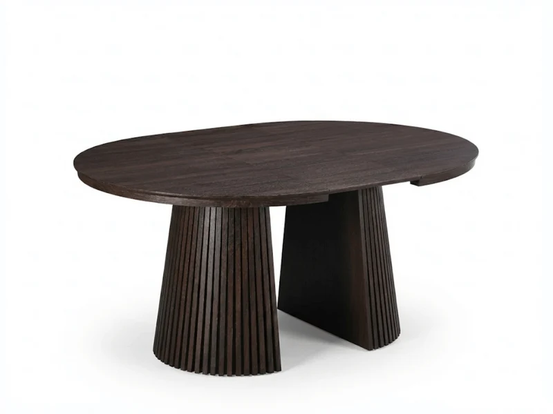 Table ronde extensible NELLA en bois – Ø 120 cm fermée / 200 cm ouverte – 2 rallonges intégrées