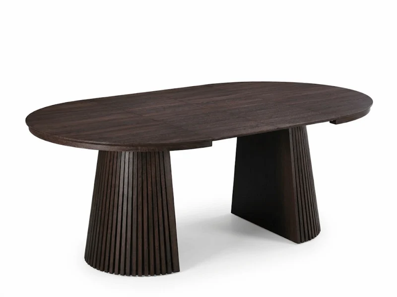 Table ronde extensible NELLA en bois – Ø 120 cm fermée / 200 cm ouverte – 2 rallonges intégrées