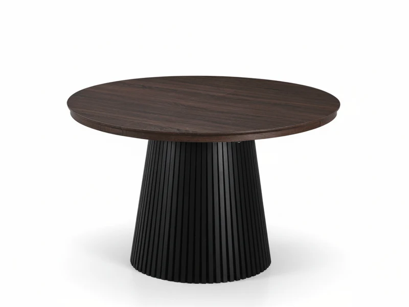 Table ronde extensible NELLA en bois – Ø 120 cm fermée / 200 cm ouverte – 2 rallonges intégrées