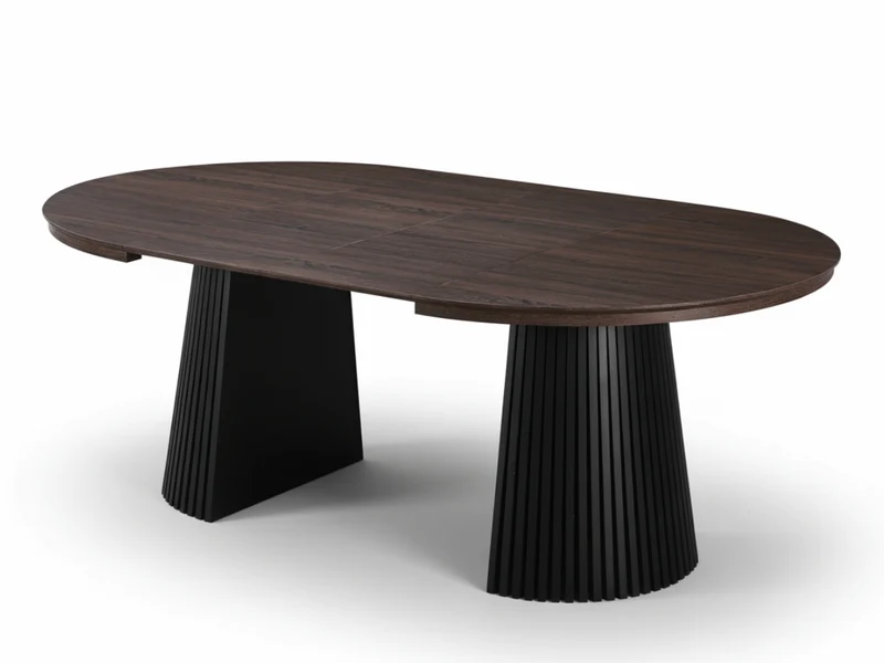 Table ronde extensible NELLA en bois – Ø 120 cm fermée / 200 cm ouverte – 2 rallonges intégrées