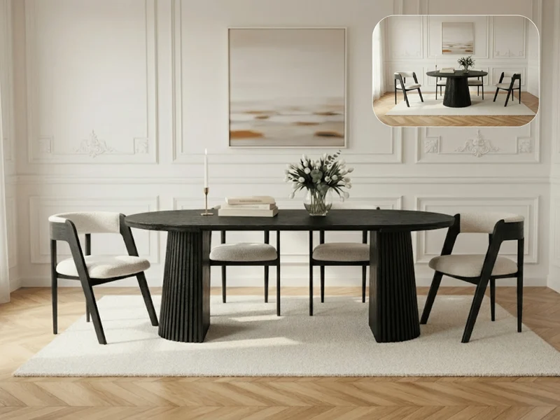 Table ronde extensible NELLA en bois – Ø 120 cm fermée / 200 cm ouverte – 2 rallonges intégrées
