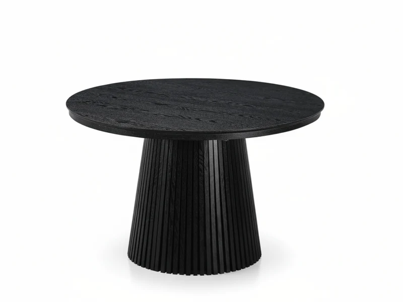 Table ronde extensible NELLA en bois – Ø 120 cm fermée / 200 cm ouverte – 2 rallonges intégrées