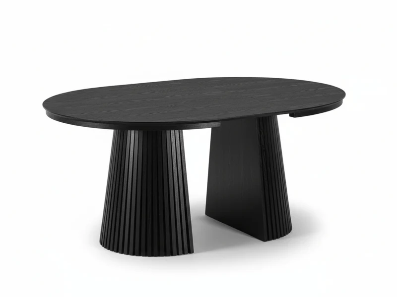 Table ronde extensible NELLA en bois – Ø 120 cm fermée / 200 cm ouverte – 2 rallonges intégrées