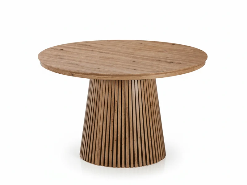 Table ronde extensible NELLA en bois – Ø 120 cm fermée / 200 cm ouverte – 2 rallonges intégrées