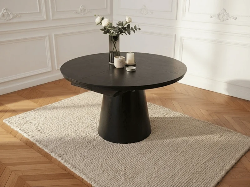 Table ronde extensible TARGA en bois – Ø 115 cm fermée - 85 cm ouverte – 2 rallonges intégrées