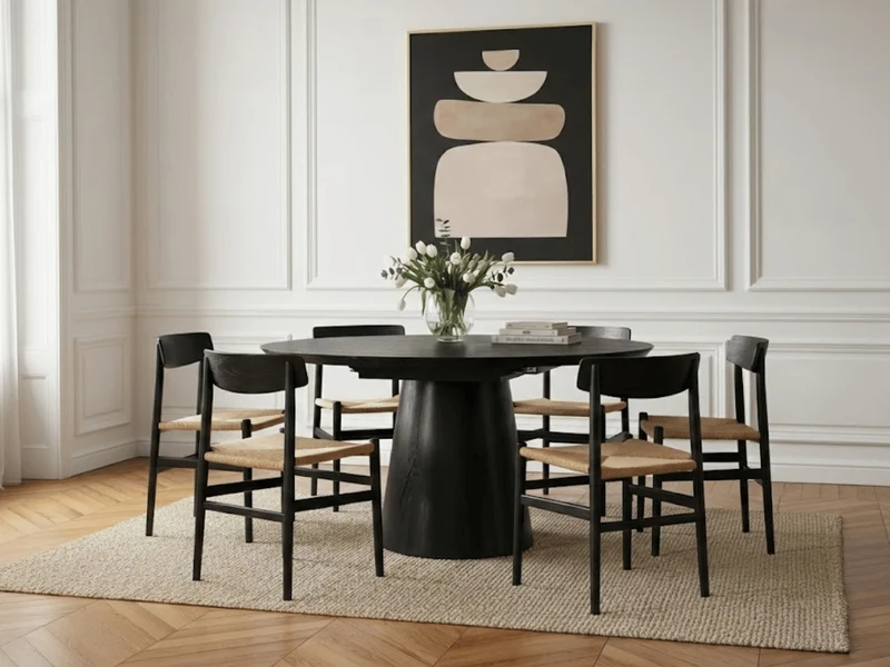 Table ronde extensible TARGA en bois – Ø 115 cm fermée - 85 cm ouverte – 2 rallonges intégrées