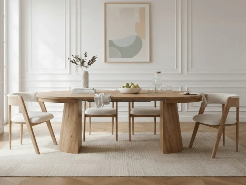 Table ronde extensible TARGA en bois – Ø 115 cm fermée - 85 cm ouverte – 2 rallonges intégrées