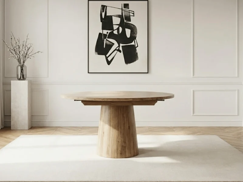 Table ronde extensible TARGA en bois – Ø 115 cm fermée - 85 cm ouverte – 2 rallonges intégrées