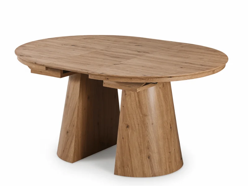 Table ronde extensible TARGA en bois – Ø 115 cm fermée - 85 cm ouverte – 2 rallonges intégrées