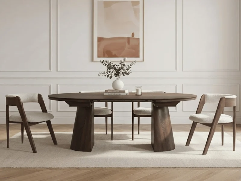 Table ronde extensible TARGA en bois – Ø 115 cm fermée - 85 cm ouverte – 2 rallonges intégrées