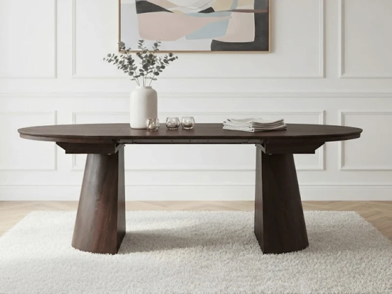 Table ronde extensible TARGA en bois – Ø 115 cm fermée - 85 cm ouverte – 2 rallonges intégrées
