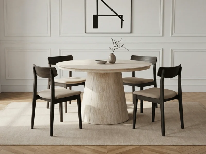 Table ronde extensible TARGA en bois – Ø 115 cm fermée - 85 cm ouverte – 2 rallonges intégrées