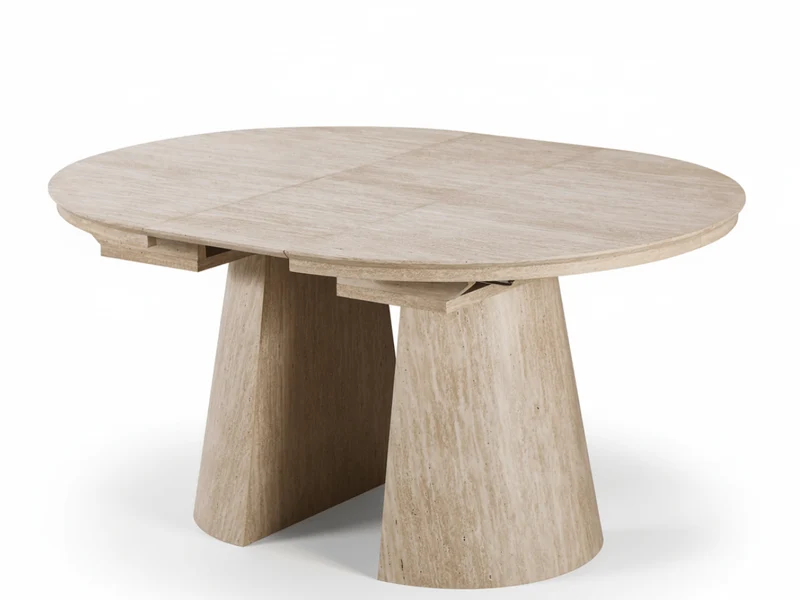 Table ronde extensible TARGA en bois – Ø 115 cm fermée - 85 cm ouverte – 2 rallonges intégrées