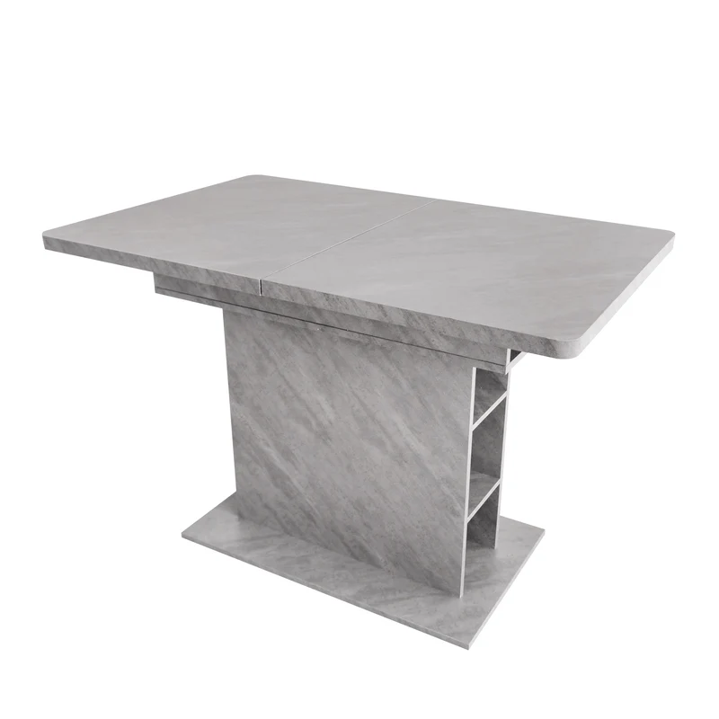 Table à manger rectangulaire extensible avec rangement multifonctionnelle effet béton grise UZOLS