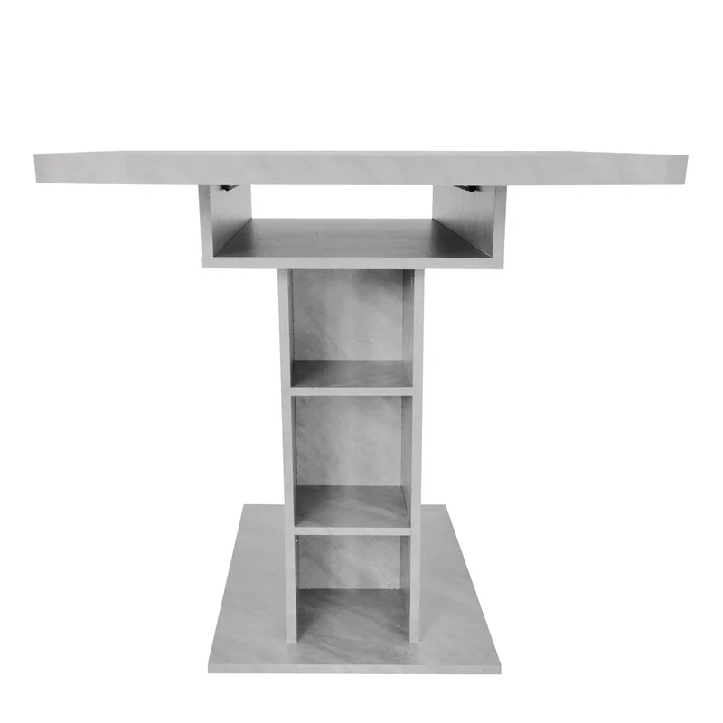 Table à manger rectangulaire extensible avec rangement multifonctionnelle effet béton grise UZOLS