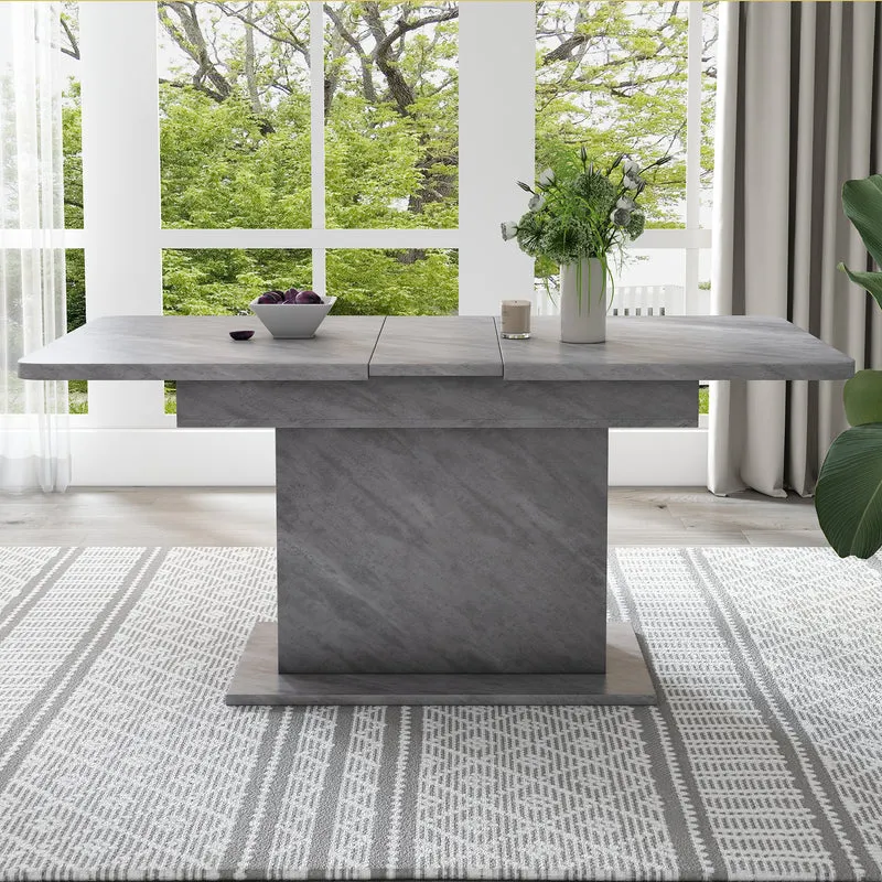 Table à manger rectangulaire extensible avec rangement multifonctionnelle effet béton grise UZOLS