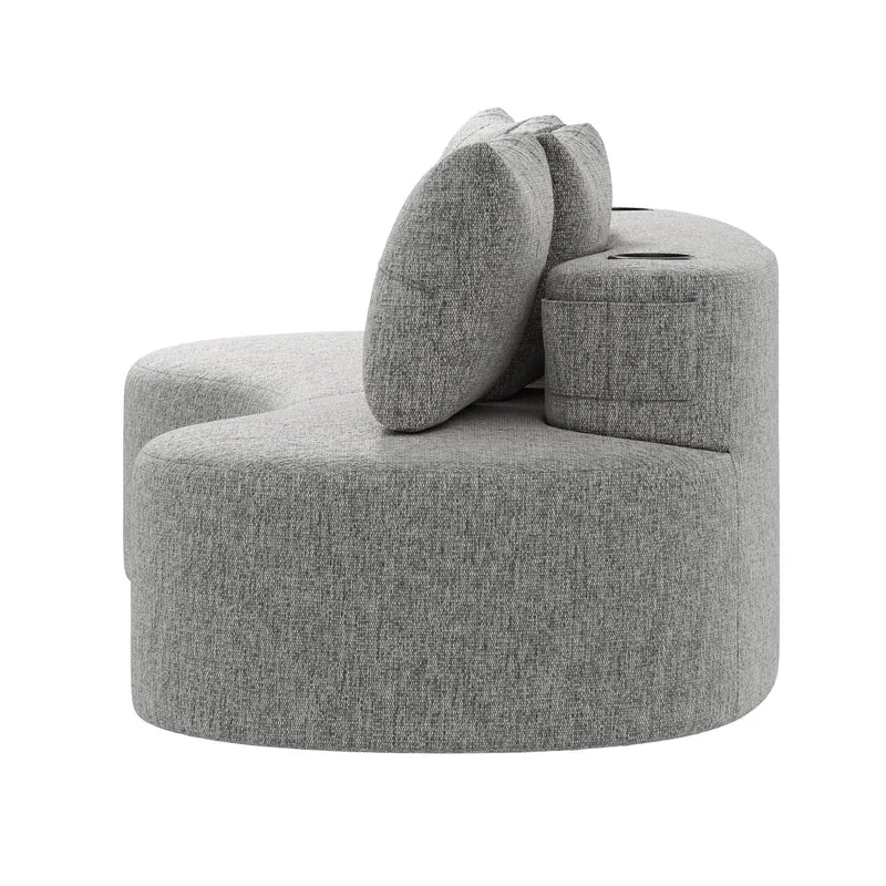 Canapé 3 places en lin gris clair avec 4 coussins, porte-gobelet, poches latérales sans montage 240x109cm FLAREVERTE