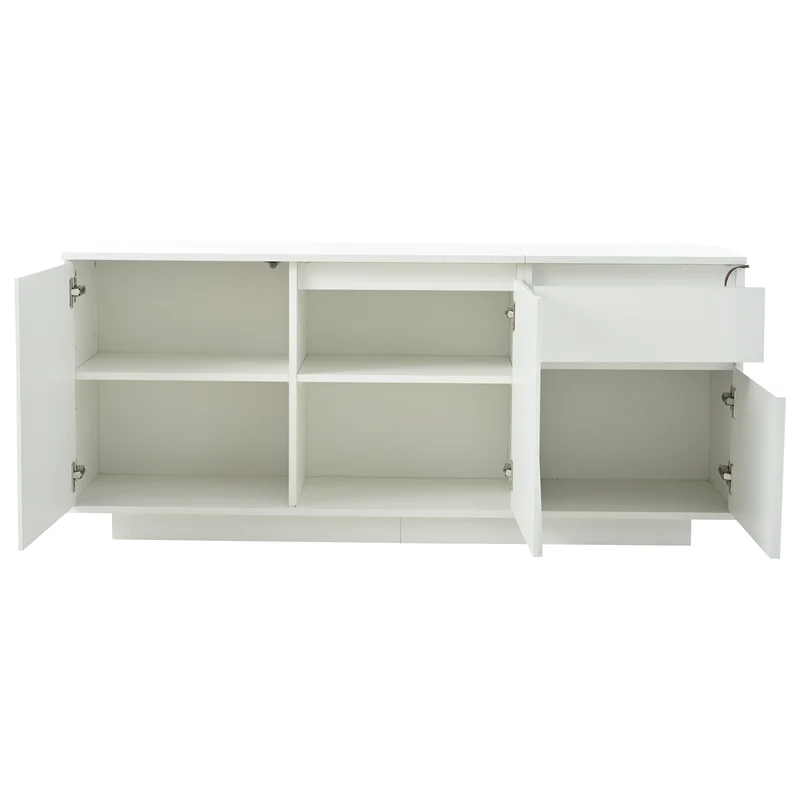 Buffet moderne blanc brillant motif géométrique 3 portes et éclairage LED GRASSPHYT