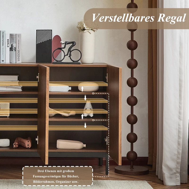 Buffet effet chêne vintage grainé foncé 3D ondulé 150x40x80cm GHOTS