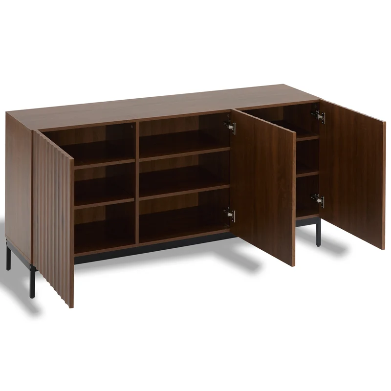 Buffet effet chêne vintage grainé foncé 3D ondulé 150x40x80cm GHOTS