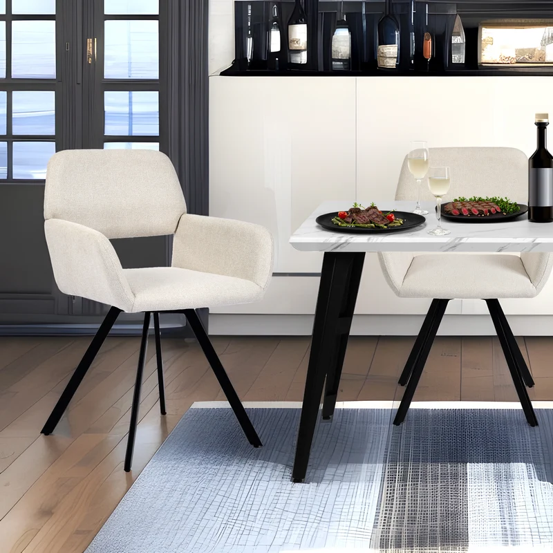 Lot de 2 chaises de salle à manger scandinaves rotative tissu beige CALIFORNIA KD BEIGE SWIVEL
