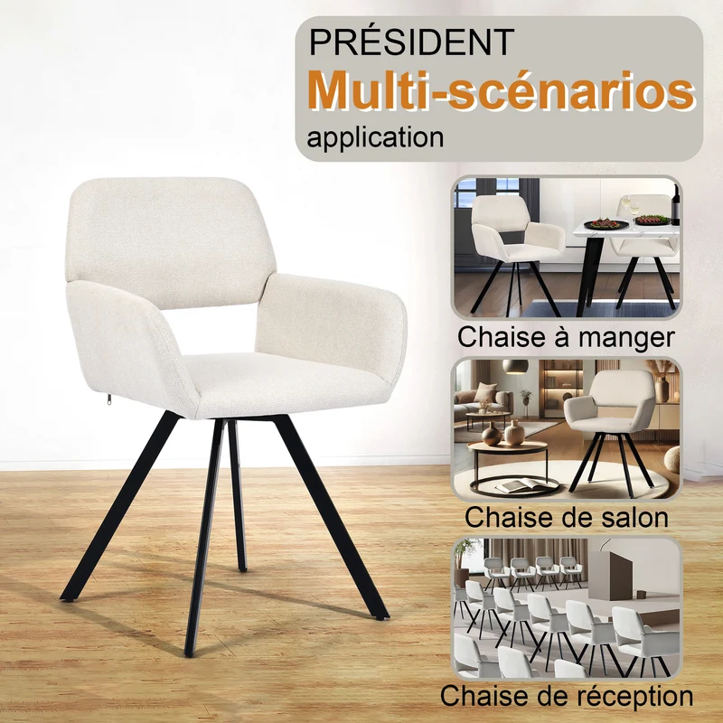 Lot de 2 chaises de salle à manger scandinaves rotative tissu beige CALIFORNIA KD BEIGE SWIVEL