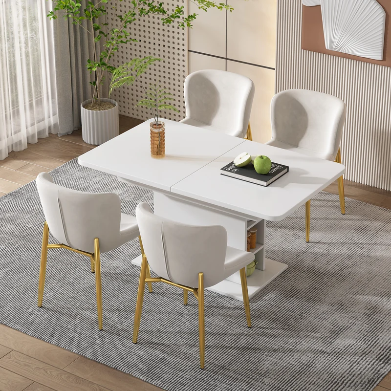 Table à manger rectangulaire extensible avec rangement multifonctionnelle blanc DRUUKIED