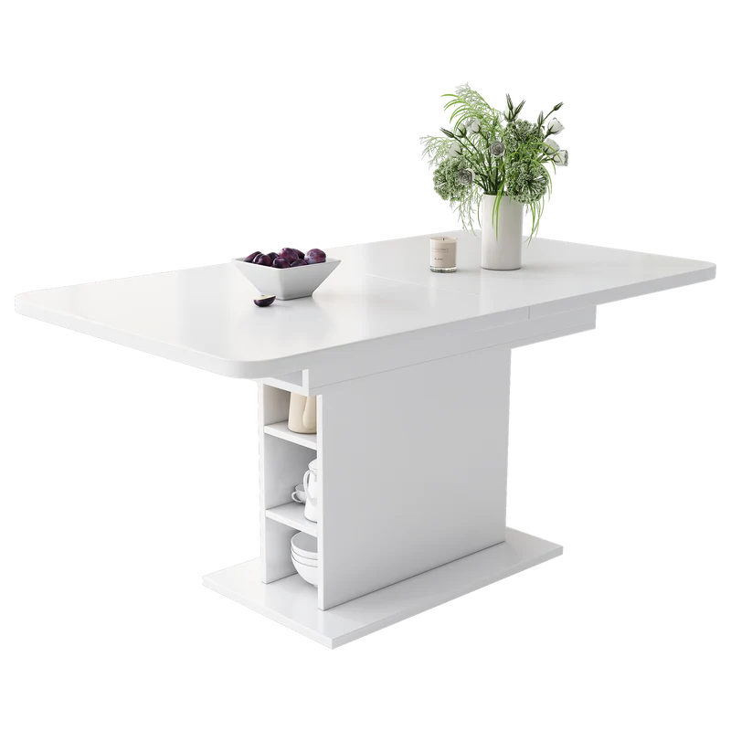 Table à manger rectangulaire extensible avec rangement multifonctionnelle blanc DRUUKIED