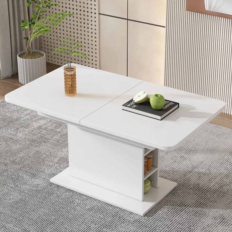 Table à manger rectangulaire extensible avec rangement multifonctionnelle blanc DRUUKIED