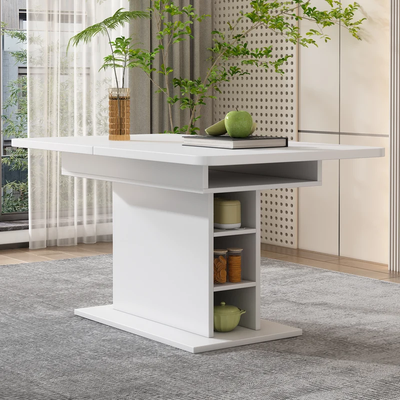 Table à manger rectangulaire extensible avec rangement multifonctionnelle blanc DRUUKIED