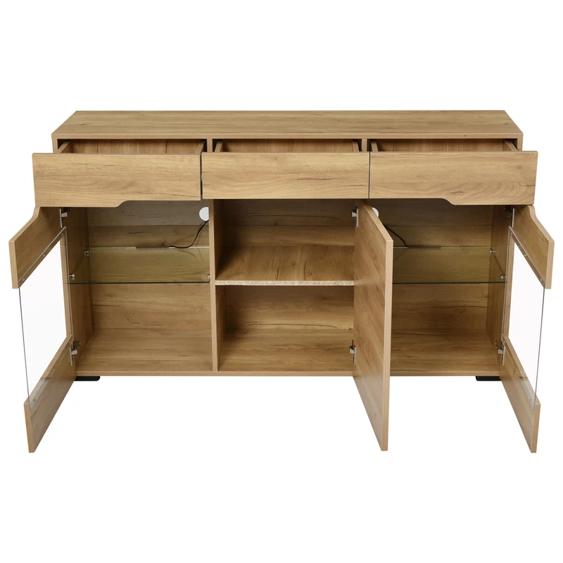 Buffet moderne LED rangement 3 portes 3 tiroirs 140*35*80 KRANQRUK