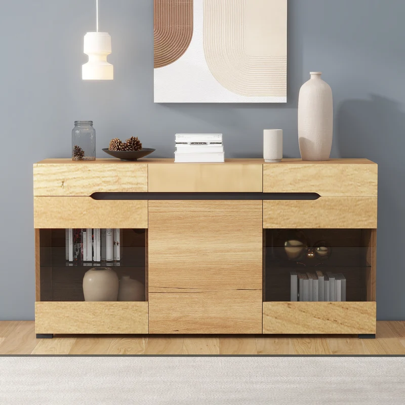 Buffet moderne LED rangement 3 portes 3 tiroirs 140*35*80 KRANQRUK