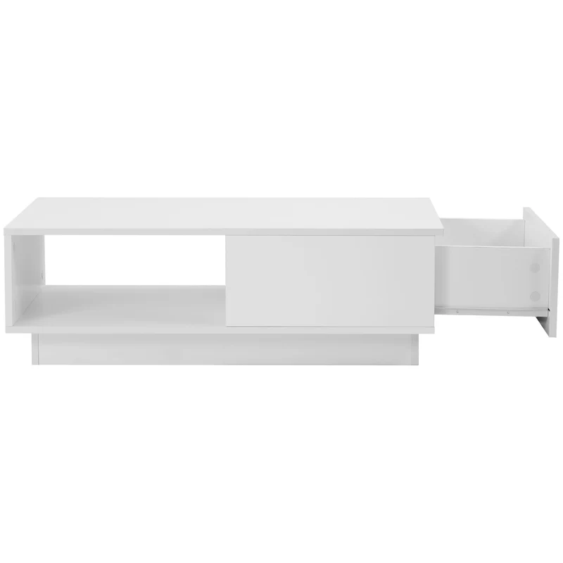 Table basse moderne rectangulaire blanche avec lumière LED 95 x 55 x 32 cm SHOHLORS