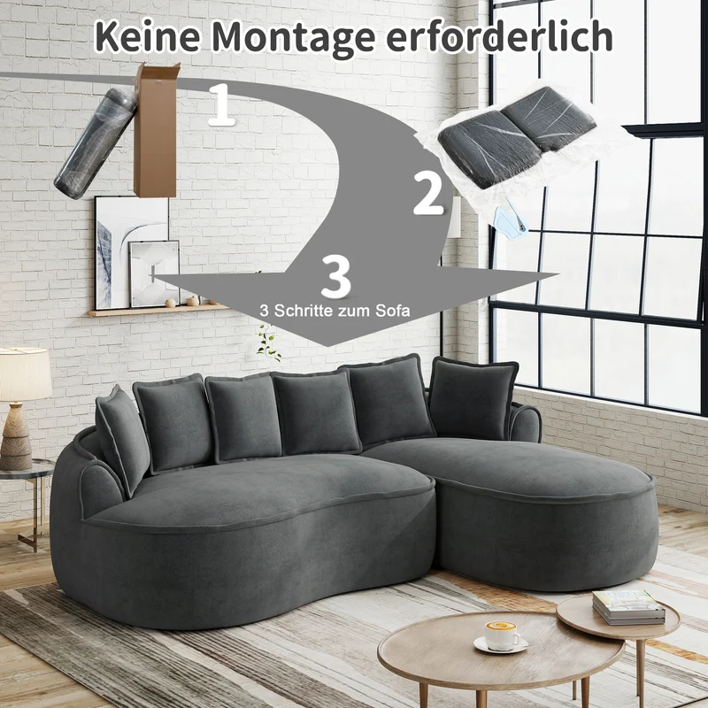 Canapé d'angle modulable tissu chenille gris sans cadre 252x164cm FLAREIQ