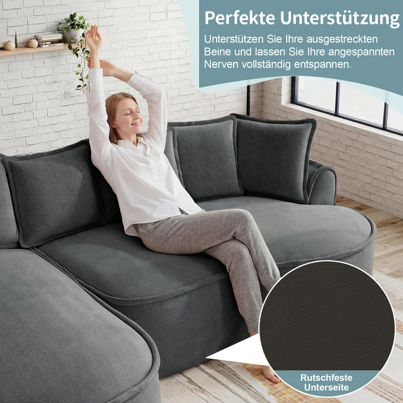 Canapé d'angle modulable tissu chenille gris sans cadre 252x164cm FLAREIQ
