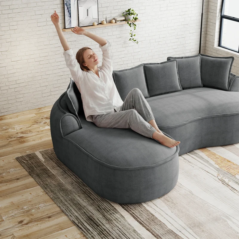 Canapé d'angle modulable tissu chenille gris sans cadre 252x164cm FLAREIQ