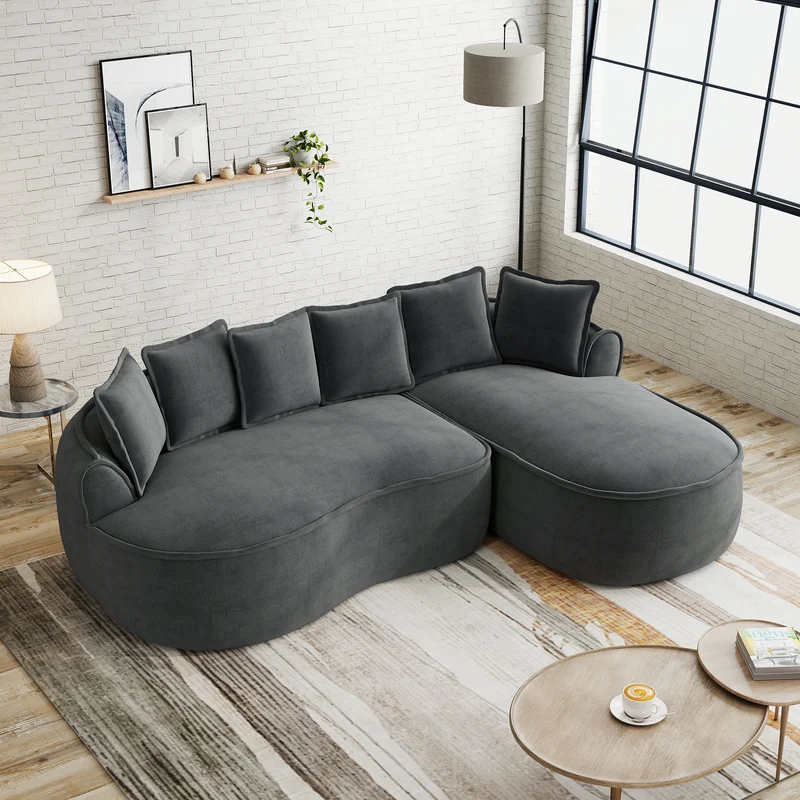 Canapé d'angle modulable tissu chenille gris sans cadre 252x164cm FLAREIQ