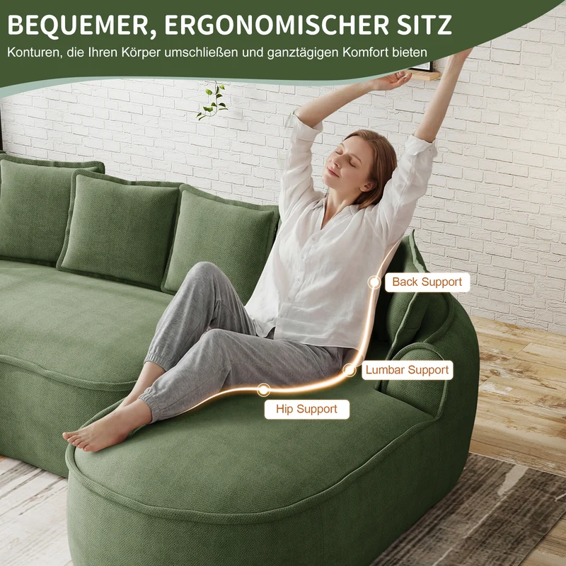 FLAREONN Canapé d'angle modulaire sans structure — Tissu chenille vert, 252 x 164 cm