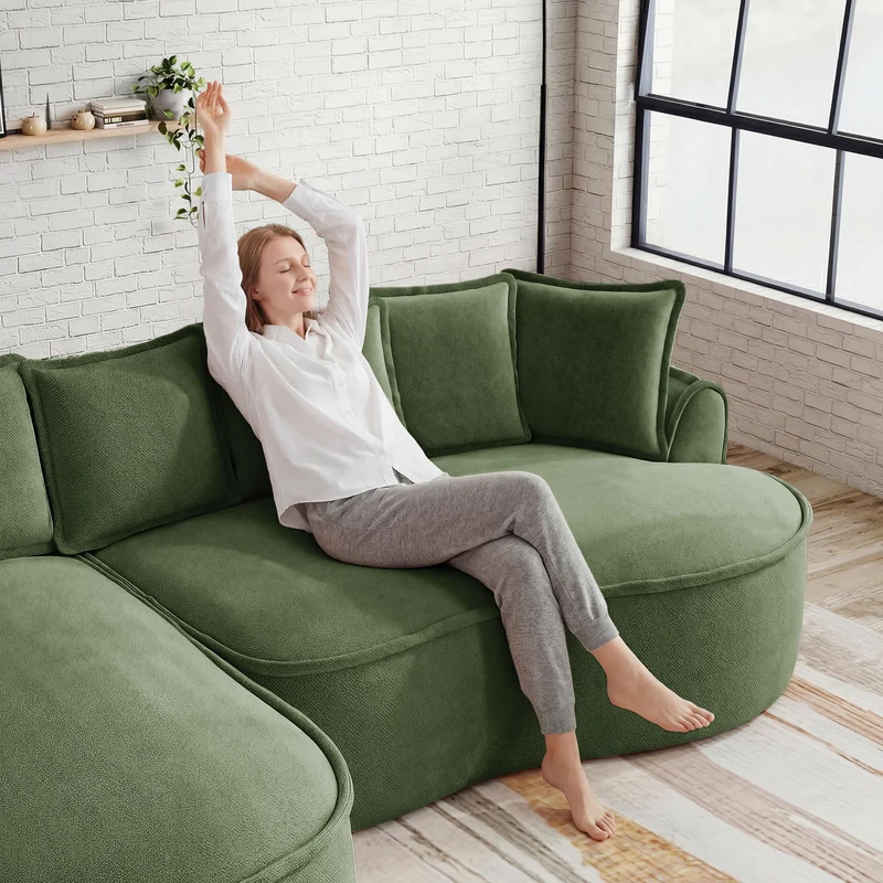 FLAREONN Canapé d'angle modulaire sans structure — Tissu chenille vert, 252 x 164 cm