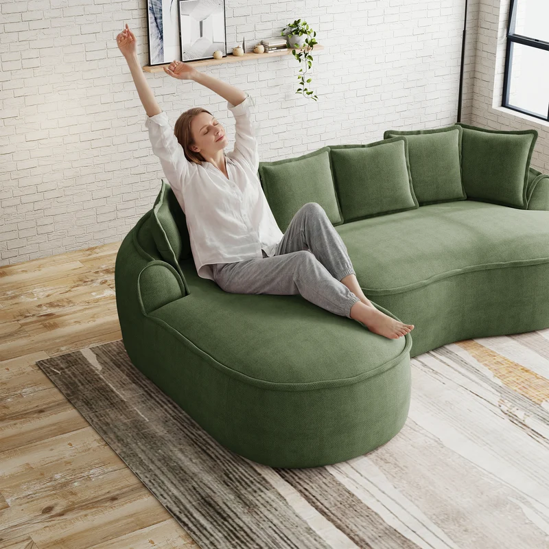 FLAREONN Canapé d'angle modulaire sans structure — Tissu chenille vert, 252 x 164 cm
