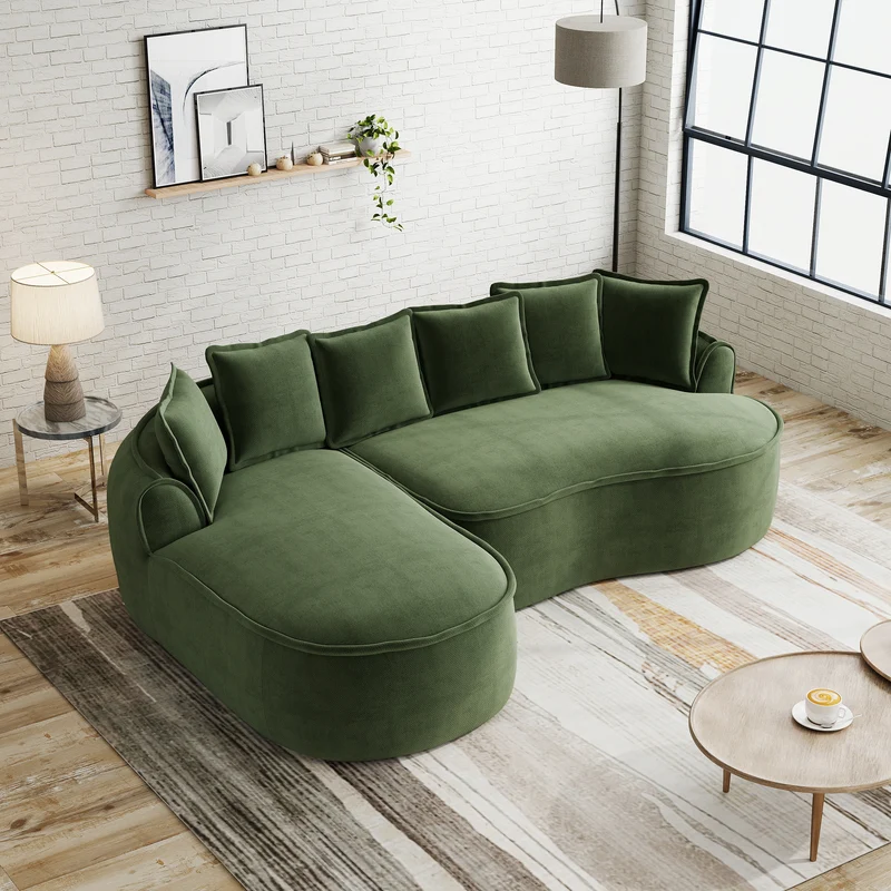 FLAREONN Canapé d'angle modulaire sans structure — Tissu chenille vert, 252 x 164 cm