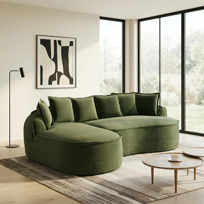 FLAREONN Canapé d'angle modulaire sans structure — Tissu chenille vert, 252 x 164 cm