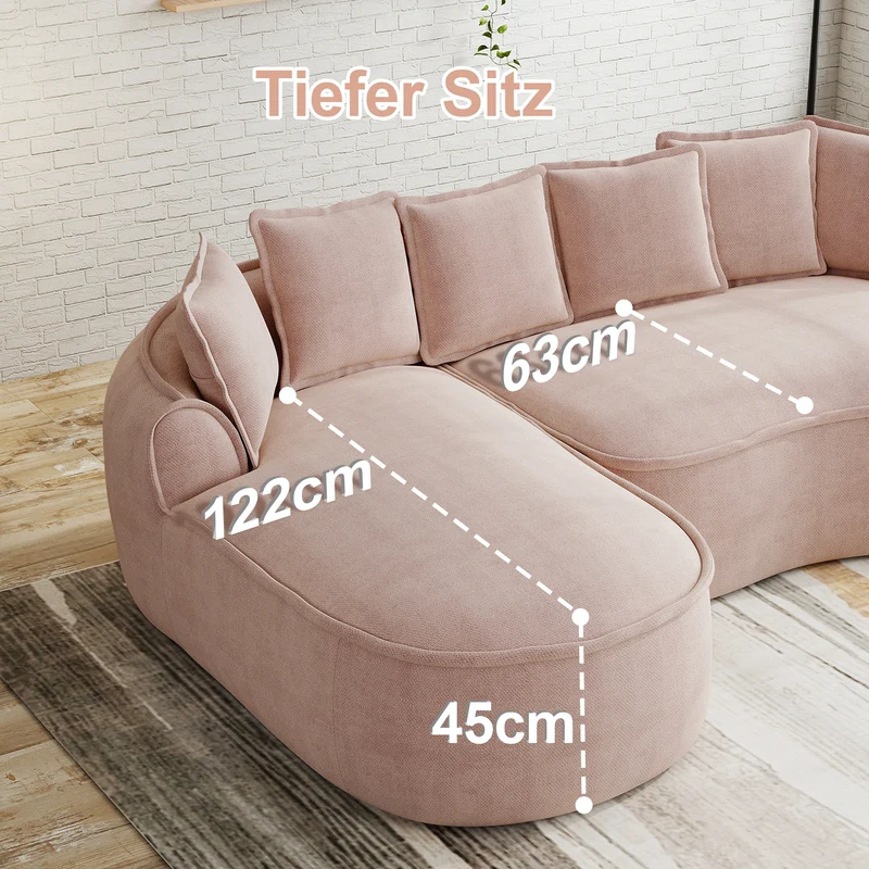 Canapé d'angle modulable tissu chenille rose sans cadre 252x164cm FLARERIFTZ