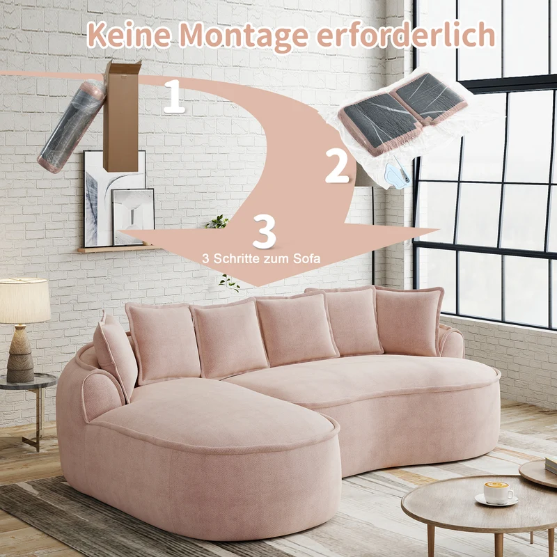 Canapé d'angle modulable tissu chenille rose sans cadre 252x164cm FLARERIFTZ