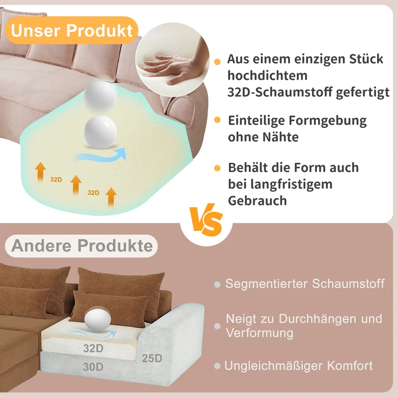Canapé d'angle modulable tissu chenille rose sans cadre 252x164cm FLARERIFTZ