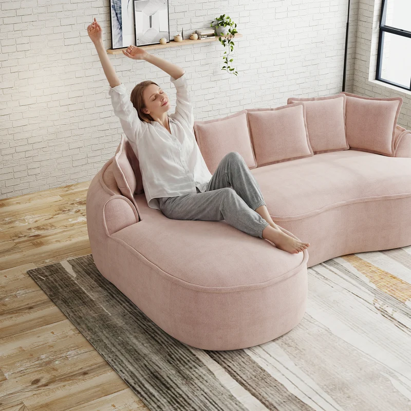 Canapé d'angle modulable tissu chenille rose sans cadre 252x164cm FLARERIFTZ