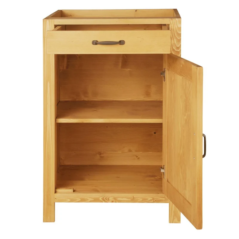Meuble bas 60 cm 1 porte ouverture droite, 1 tiroir épicéa huilé miel | Aravis